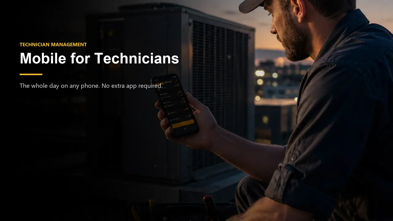 Field technician using Dispatch Pro mobile schedule on a phone