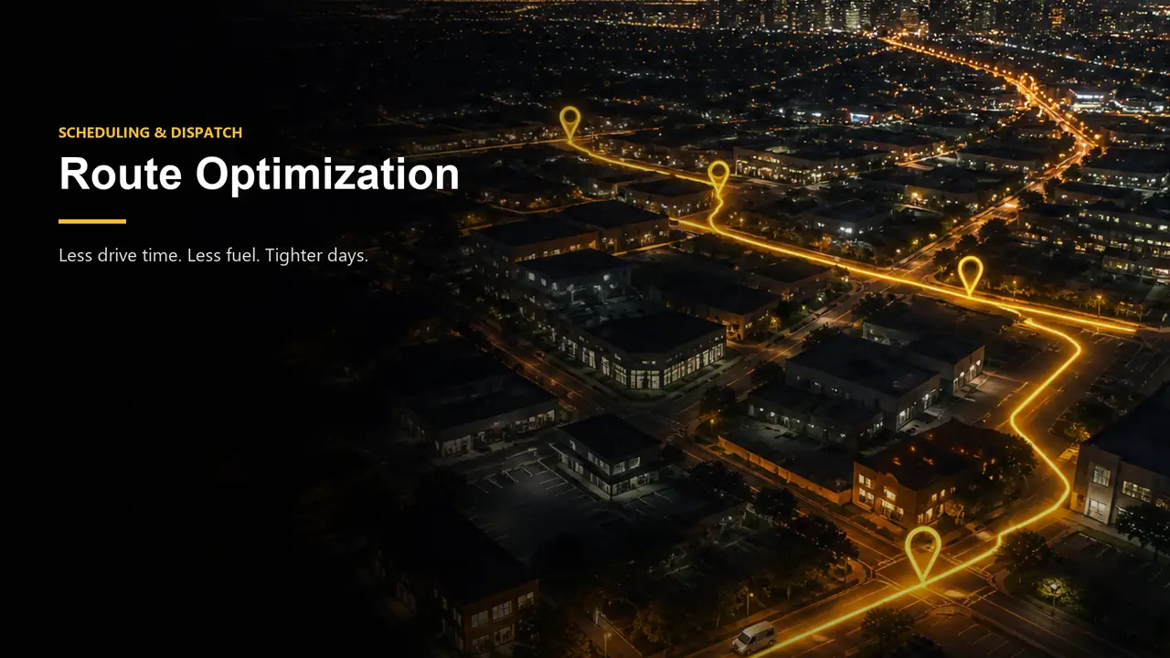 Route optimization map with service stops planned across a city